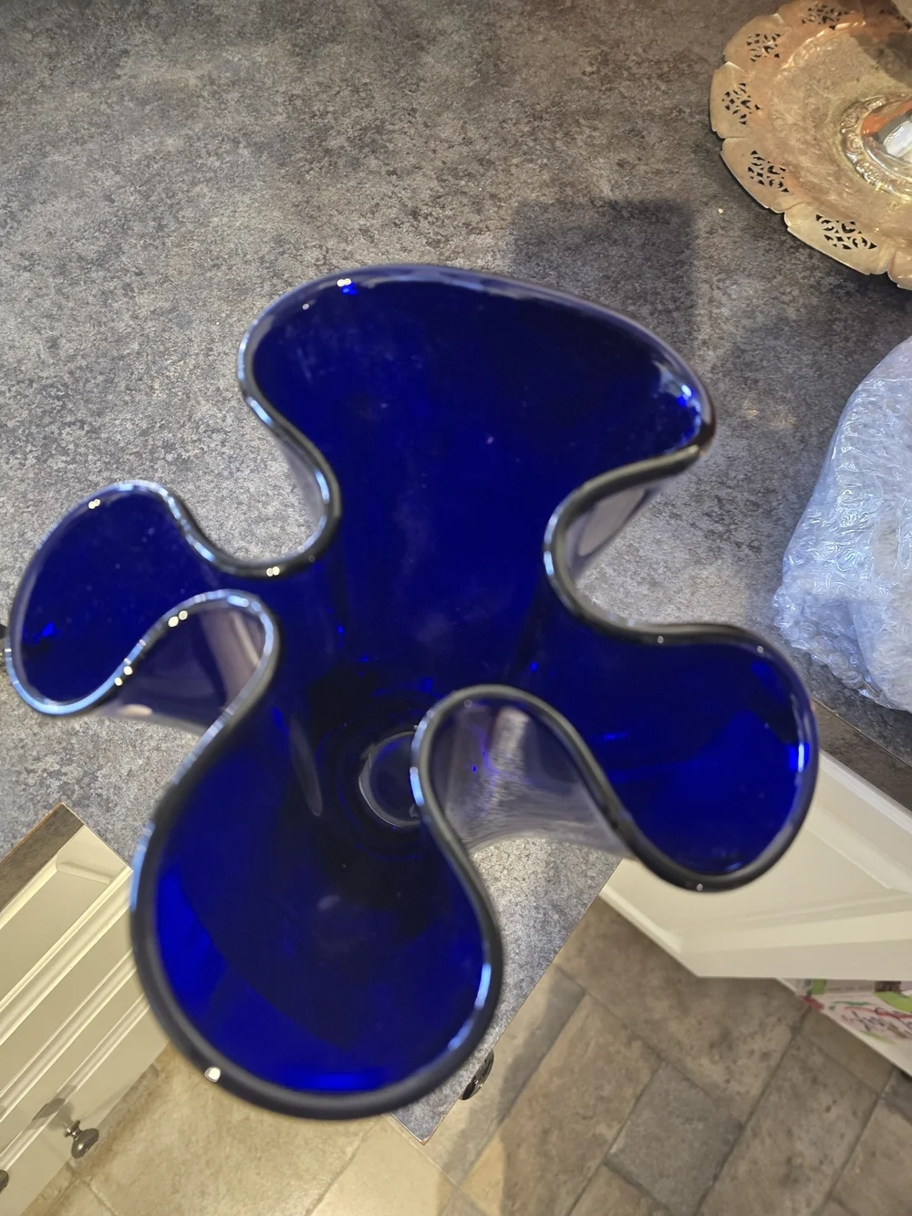 Cobalt Blue Hand-Blown Glass Vase - Decorative Home Accent